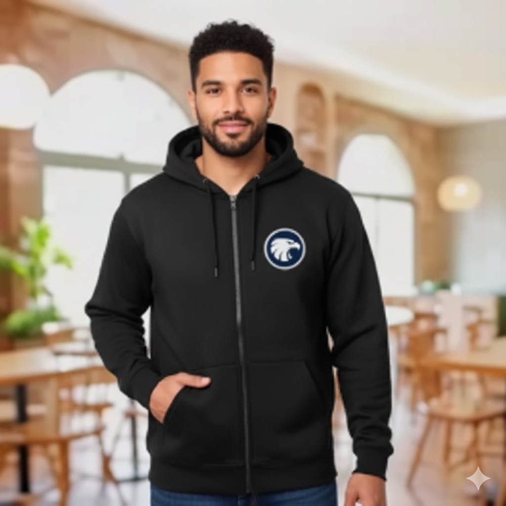 EAGLE EMBLEM BLACK ZIP-UP HOODIE